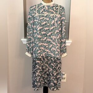 Thursday Island Vegan vintage cottagecore long sleeve floral lace pleated dress